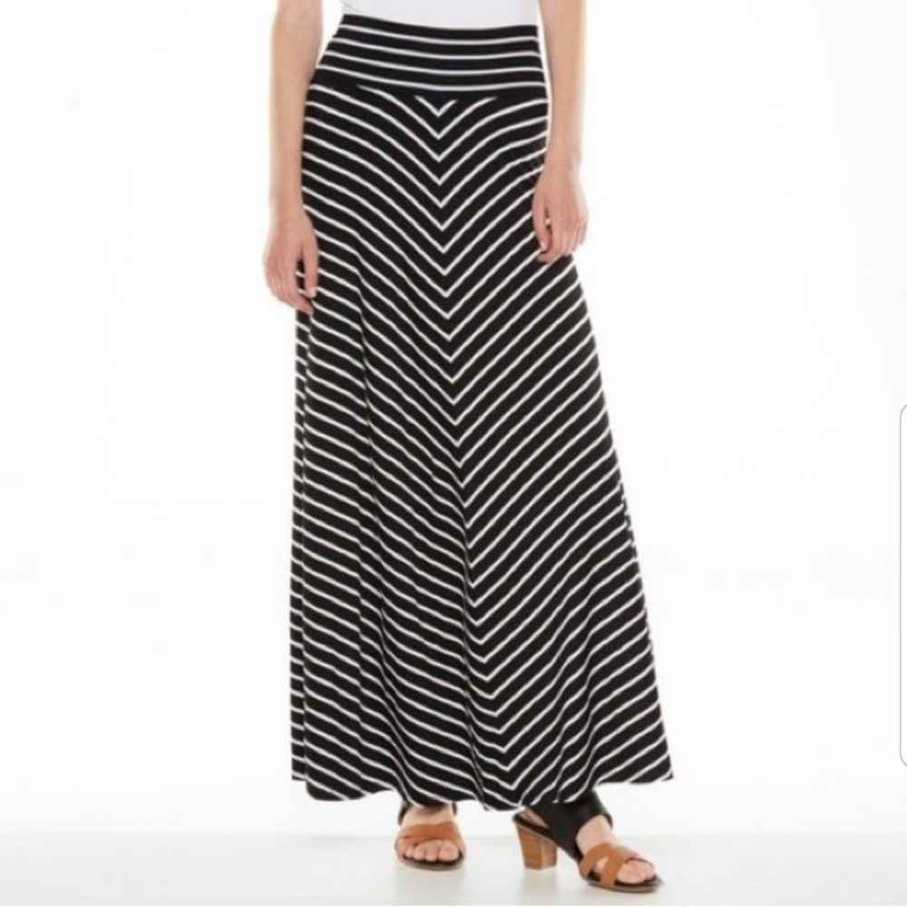 AB Studio Mitered Stripe Stretchy Maxi Skirt